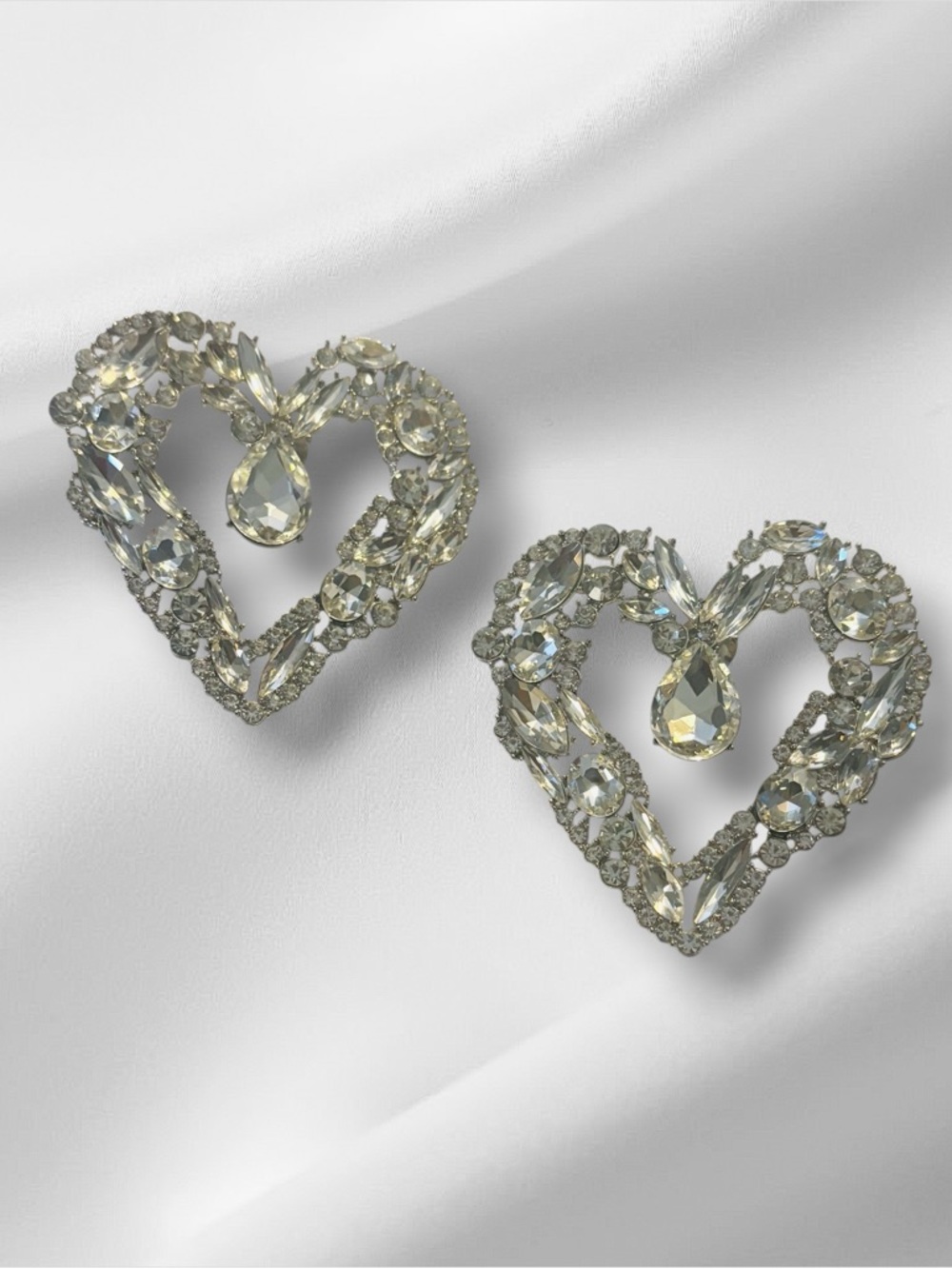 Sassy Jones Bling Heart Earrings - Clear Rhinestone Hearts - Picture 3 of 6